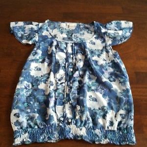 Loft Ruffled Blue Floral Blouse